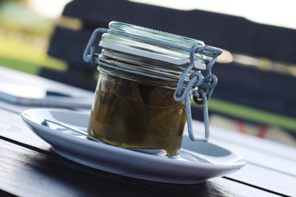 table plate pickled jar jalapenos glass 