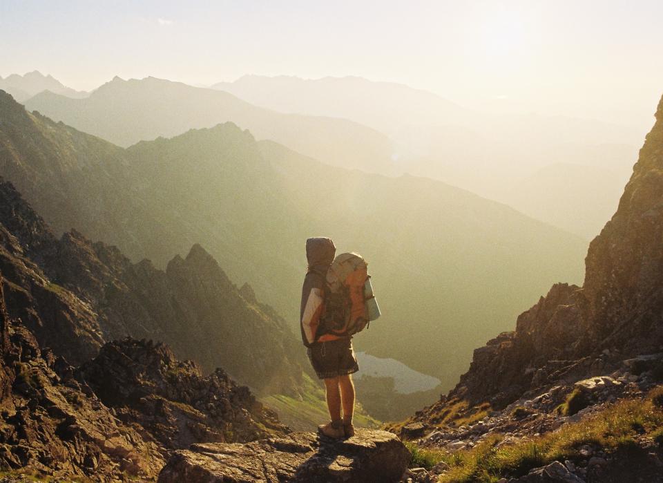 sun sky shorts peak nomad mountains knapsack hoodie hiking hiker cliff backpack 