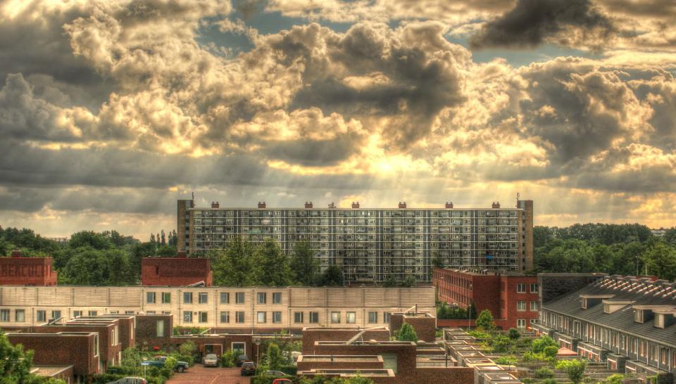 urban sunbeams sky houses hdr clouds city buildings apartments 