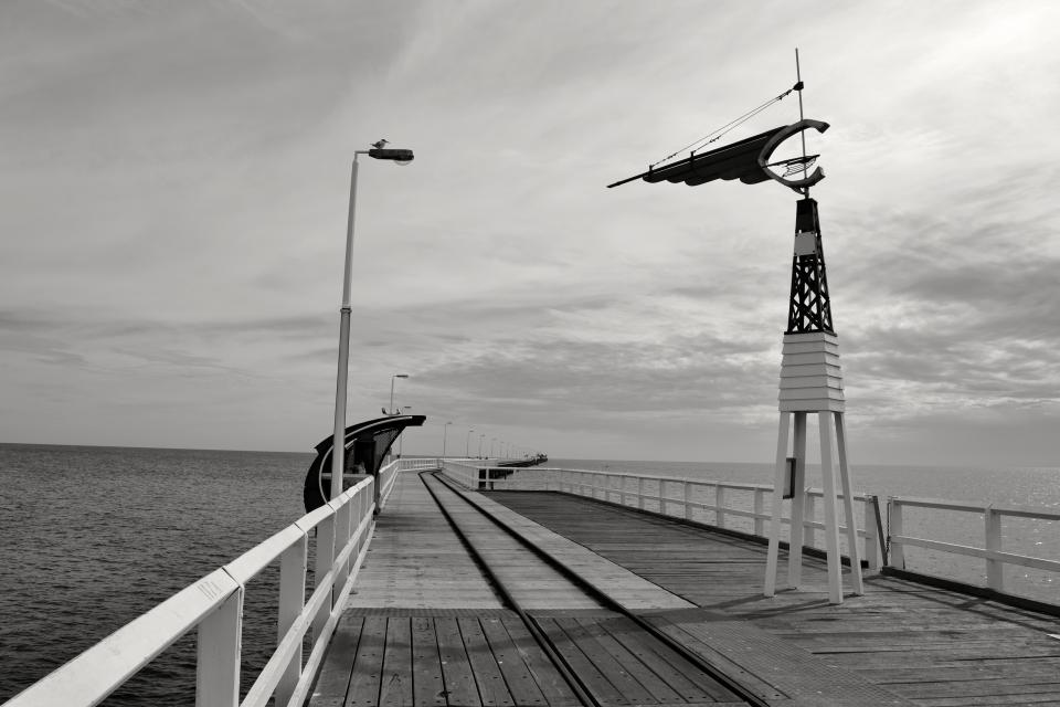 water sky pier lightpost grey 