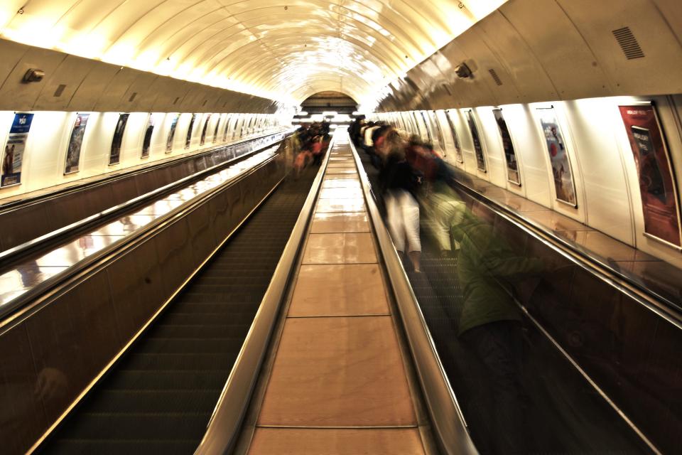 train station, walkway, signs, posters, travel, transportation, subway