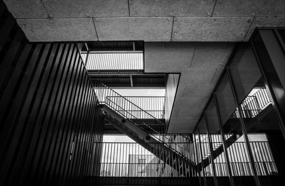 walls stairs staircase railings interiordesign ceiling blackandwhite 