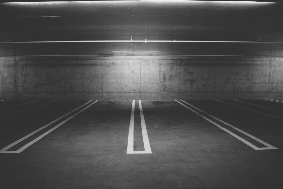 parking lot, parking spaces, lines, concrete, underground