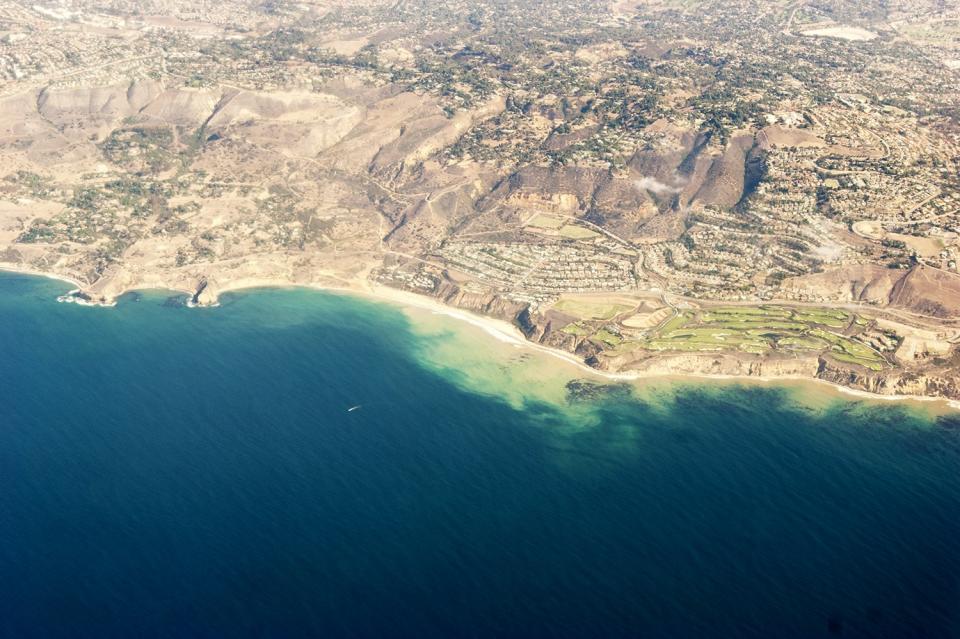 water view overhead hot hills golfcourse desert clear boat blue beach aerial 