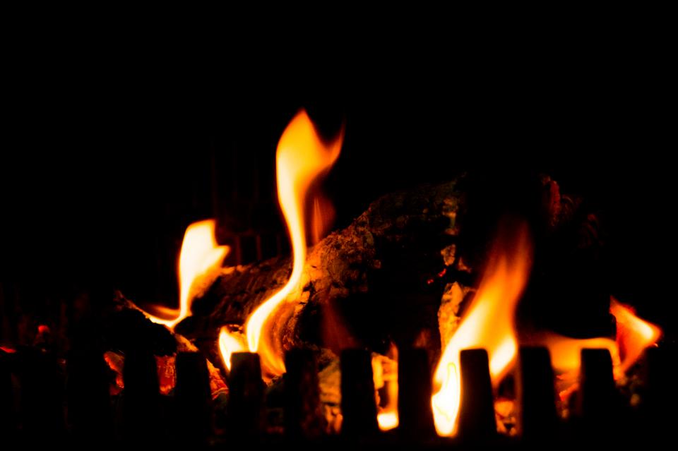 fireplace, wood, burning, flames