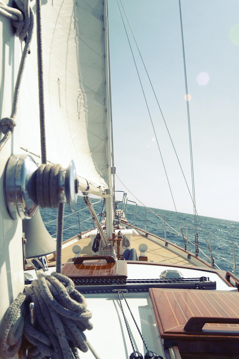 waves water sunshine sea sailing sailboat rope ocean deck bow 