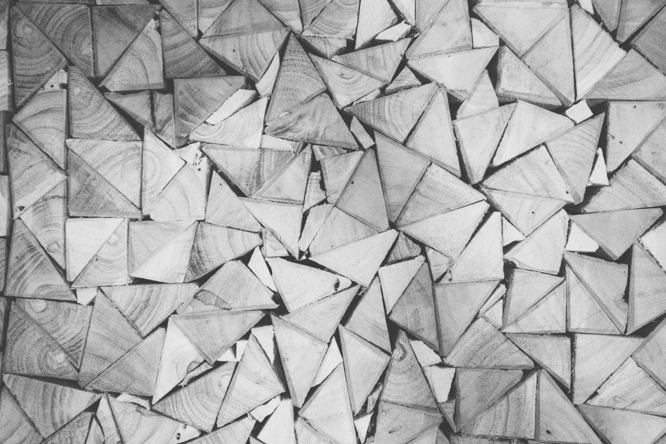 wood, triangles, patterns, black and white