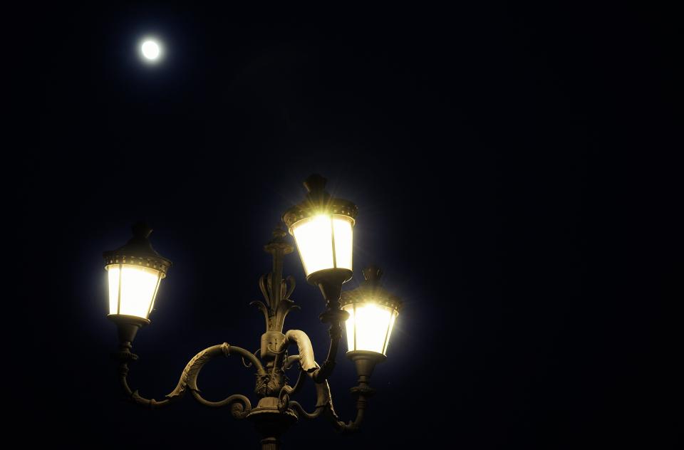 streetlights sky night moon dark 