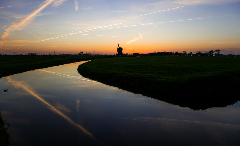 windmill water sunset sky river lanscape grass dusk dark 