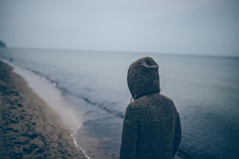 water sweater sky shore sea sand ocean man hoodie guy grey dark boy beach 