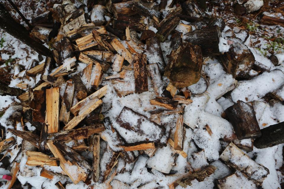 wood winter snow lumber logs cold 