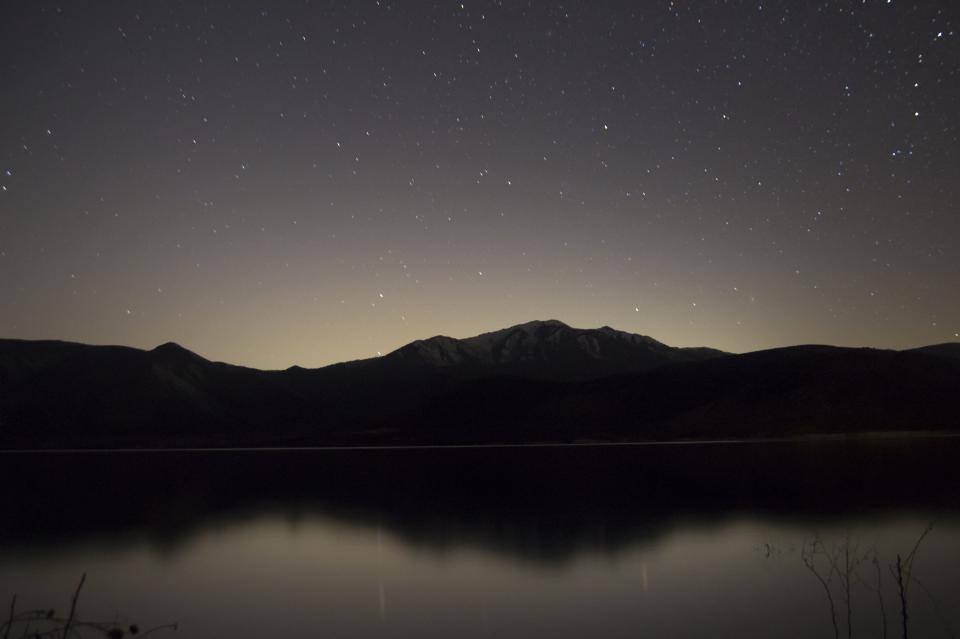 water stars sky reflection night mountains landscape evening dark 
