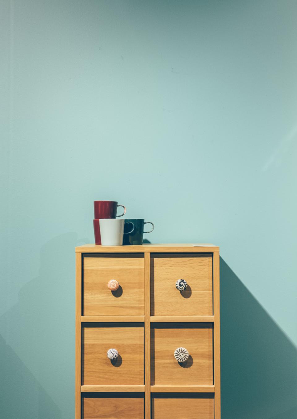 pastel minimal interior furniture drawers design cup 