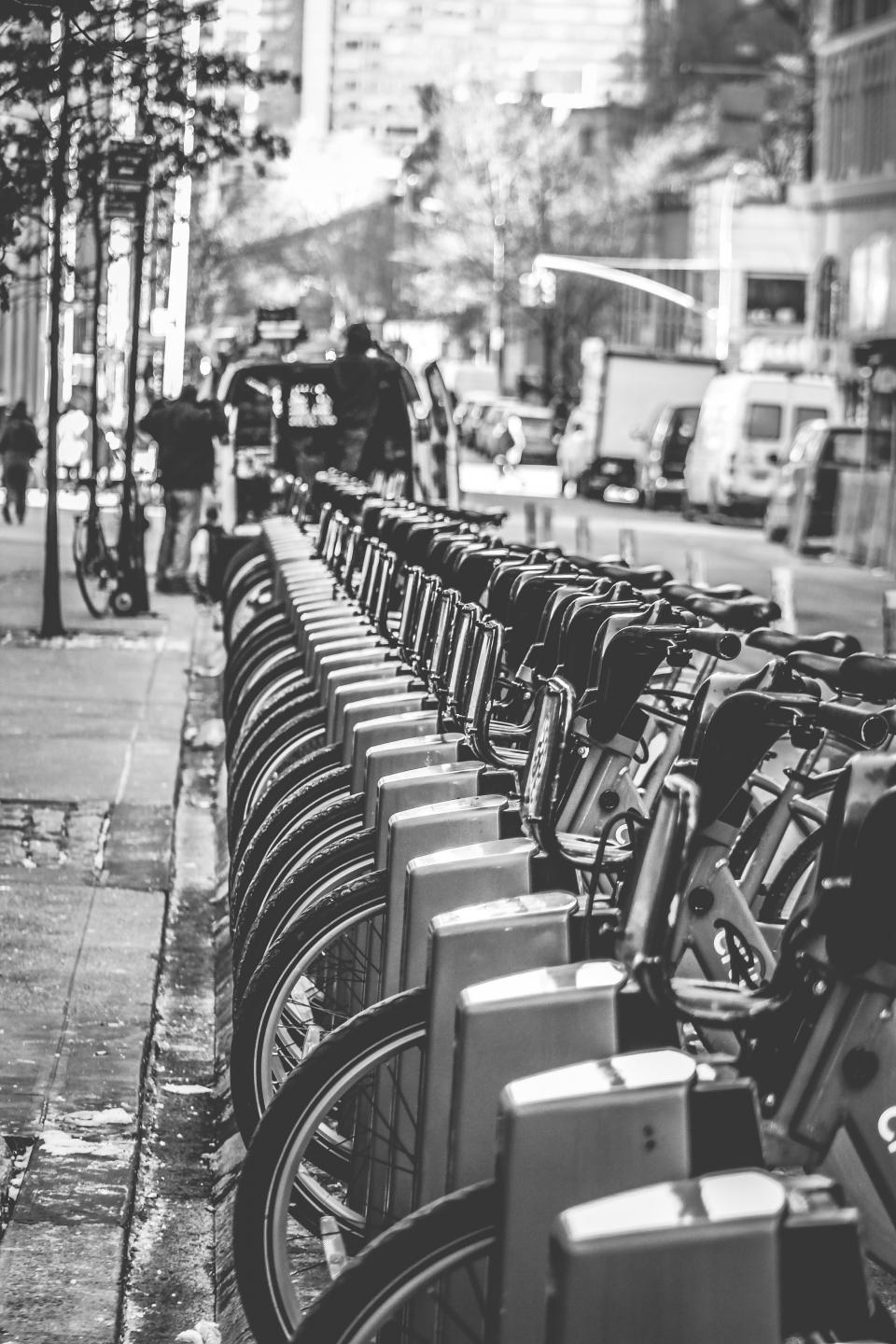 streets NYC NewYork city blackandwhite bikes bicycles 