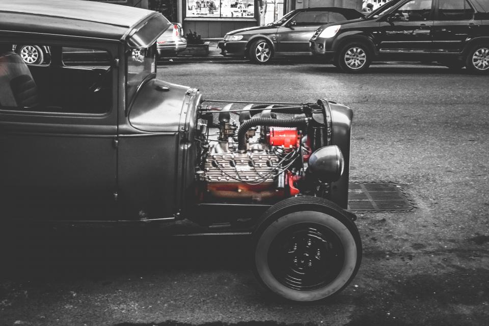 vintage street road engine classic city car blackandwhite 