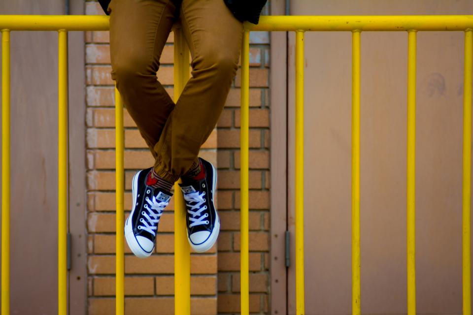 yellow urban sneakers shoes railing pants fashion converse brown 