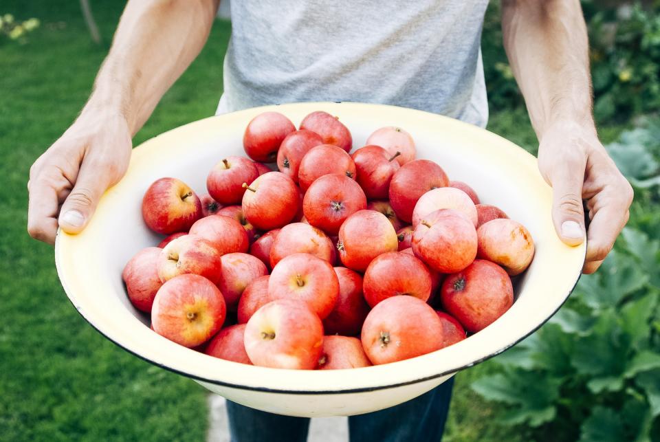 Healthy guy fruits food bowl apples 