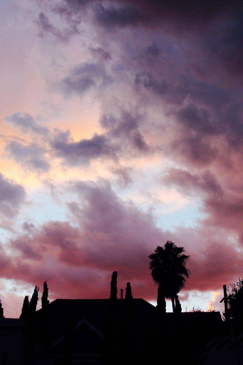 sunset sky silhouette purple clouds 