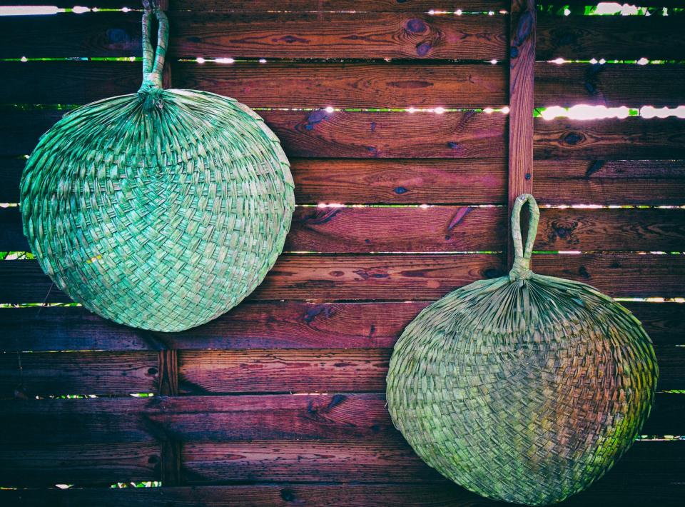 woven wood tropical palm paddlefans 