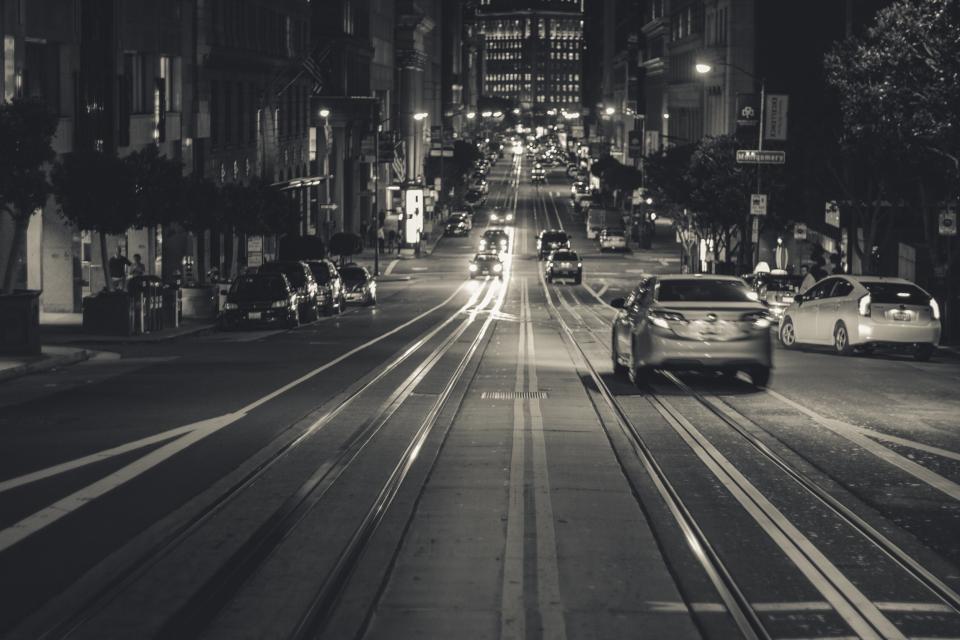 streets roads night lights evening city cars 