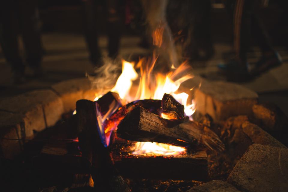 wood outdoors logs flames camping bonfire 