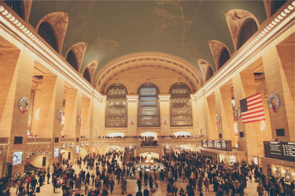 USA people NYC NewYork Grandcentralstation flag crowd architecture american 