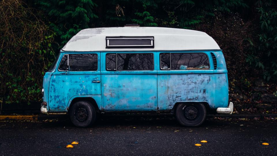 vintage oldschool hippyvan blue automotive 