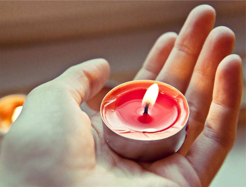 tealight, candle, hand