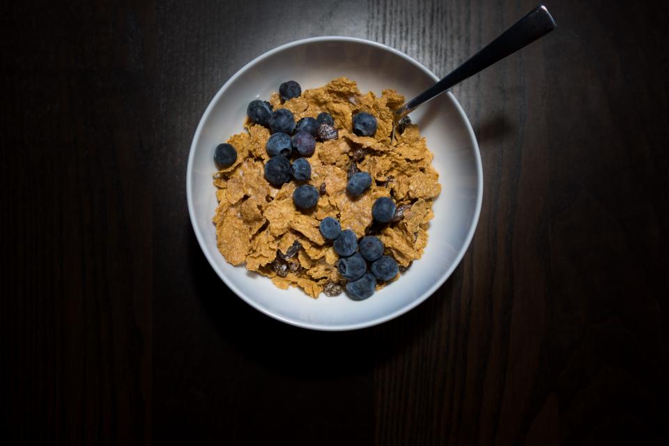 wood food cereal breakfast bowl blueberries 