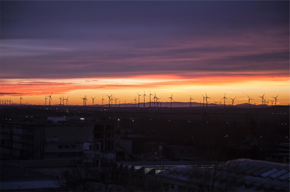 windmills sunset sky night evening dusk dark clouds 