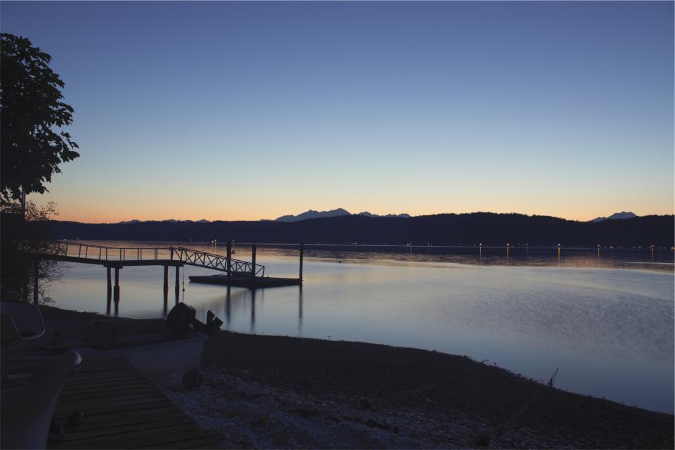 water sunset lake dusk dock 