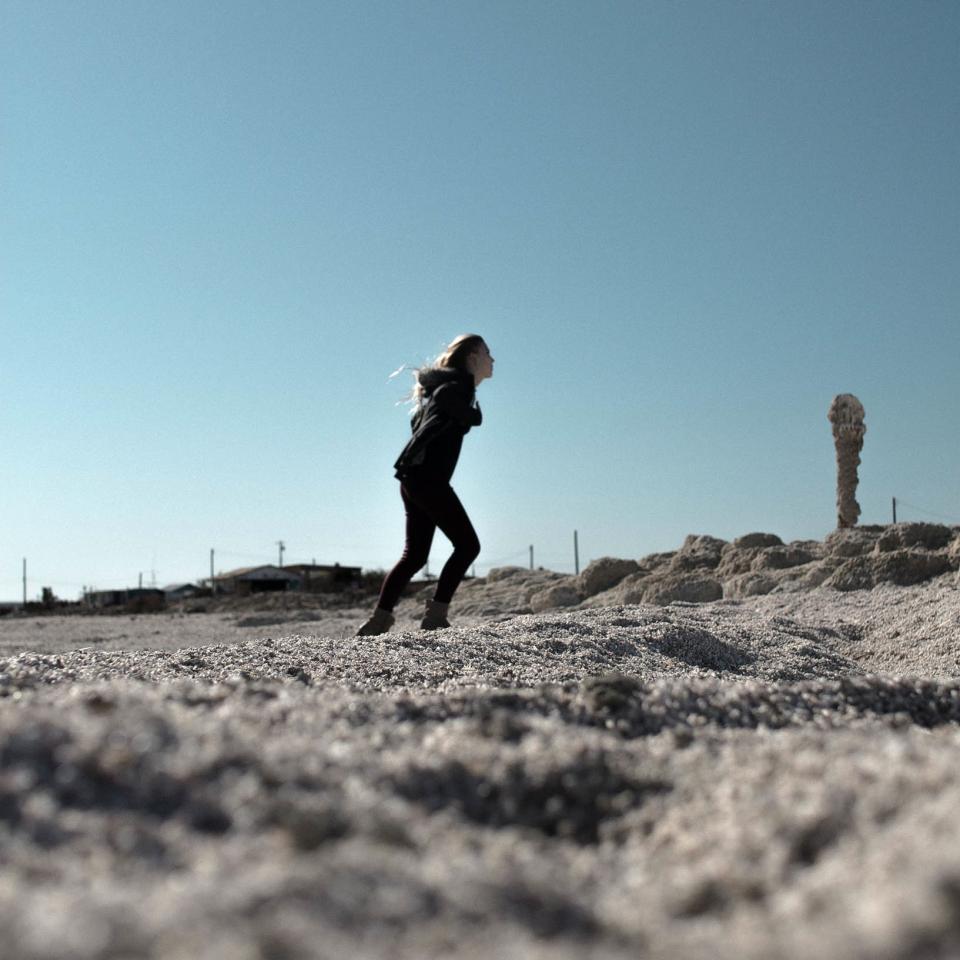 girl, woman, long hair, sunny, sunshine, blue sky, walking, people