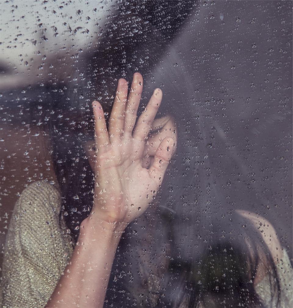 woman window sad raining raindrops people girl crying 