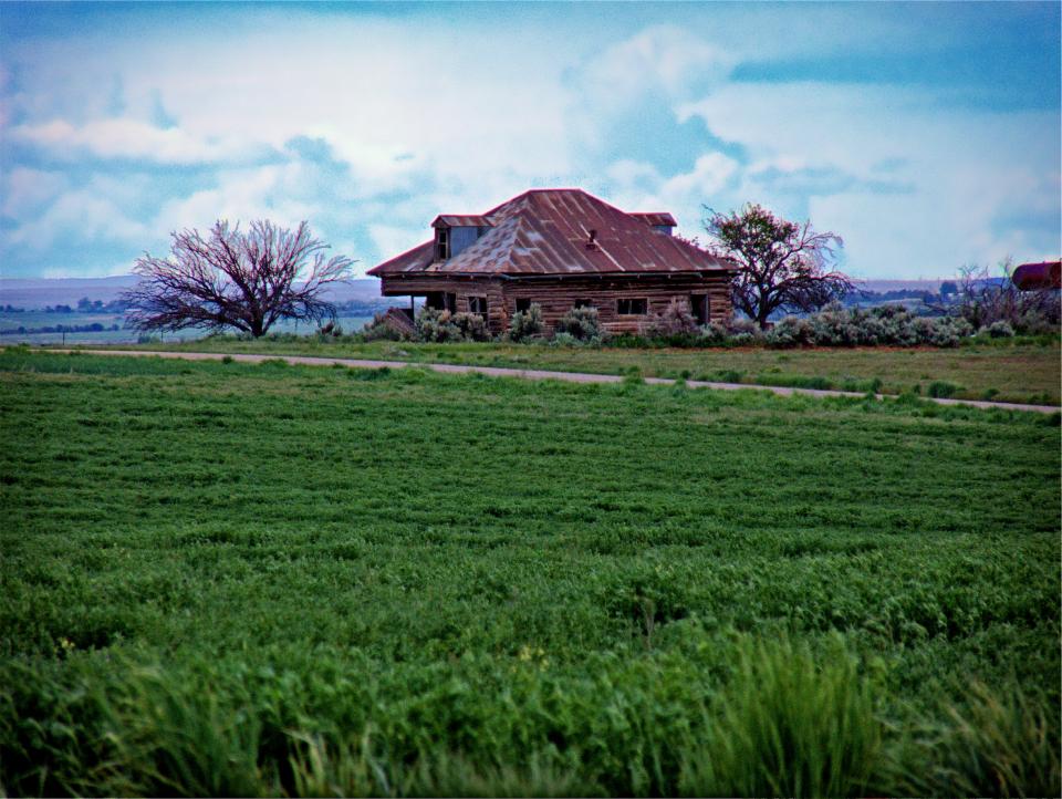 sky rural house grass field countryside blue 