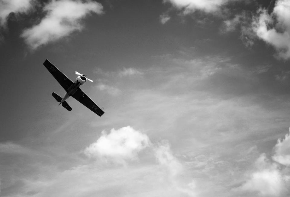 travel transportation sky flying clouds blackandwhite airplane 