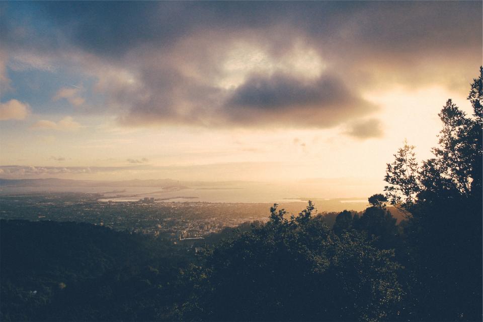 city, aerial, view, buildings, sky, clouds, sunset, landscape
