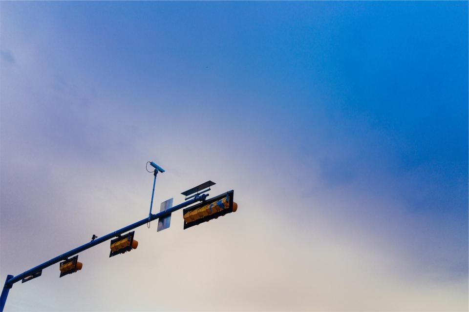 trafficlights surveillancecamera sky blue 