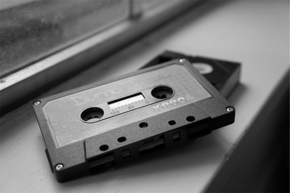 tape cassette blackandwhite audio 