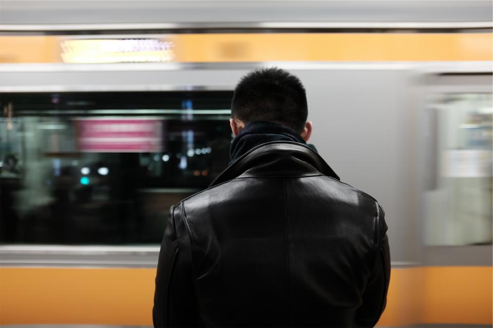 transportation train subway people man leatherjacket guy 