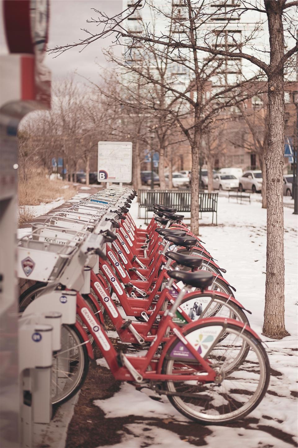 winter snow Denver city bikes bicycles 