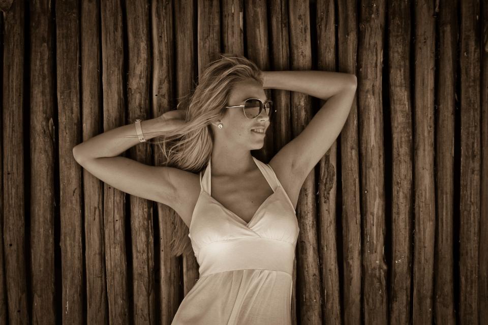 girl, smiling, smile, happy, model, pretty, beautiful, blonde, sunglassses, dress, people, long hair