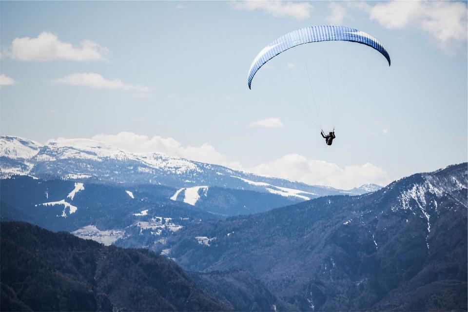 valleys sports snow sky paragliding parachute mountains landscape 