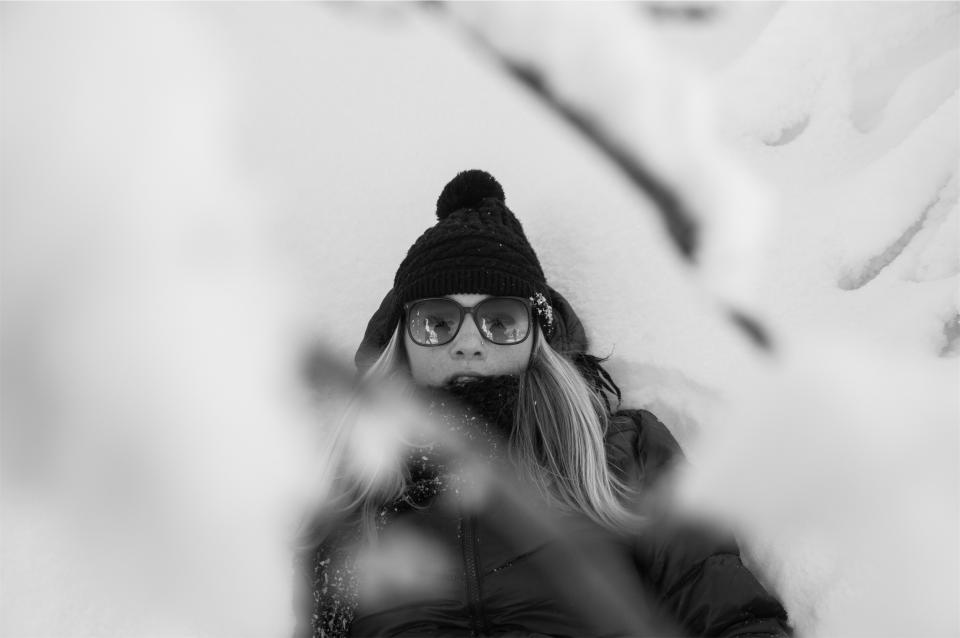 winter toque sunglasses pretty people model longhair jacket hat girl fashion cold blonde beautiful 