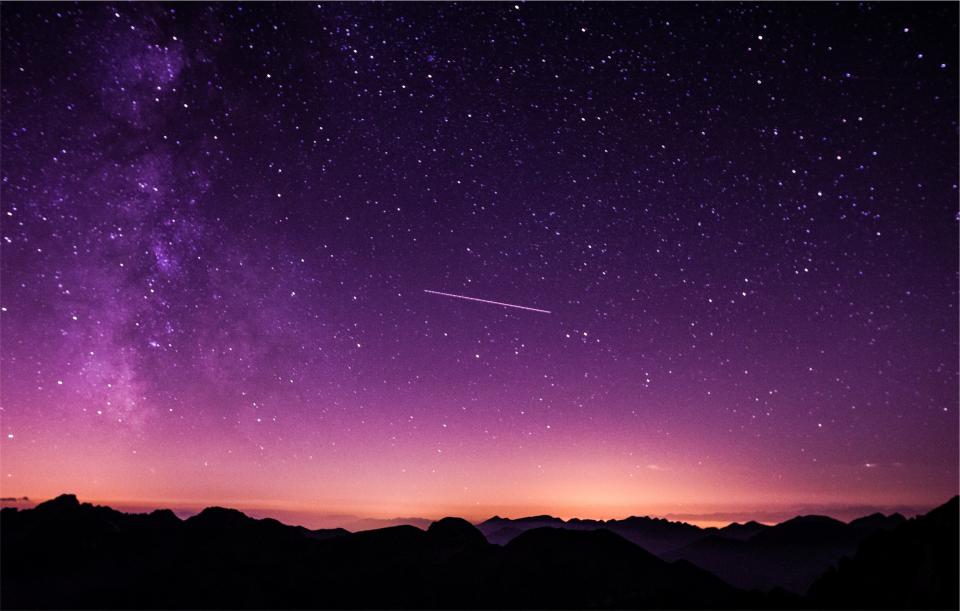 stars sky silhouette shootingstar purple galaxy dusk 