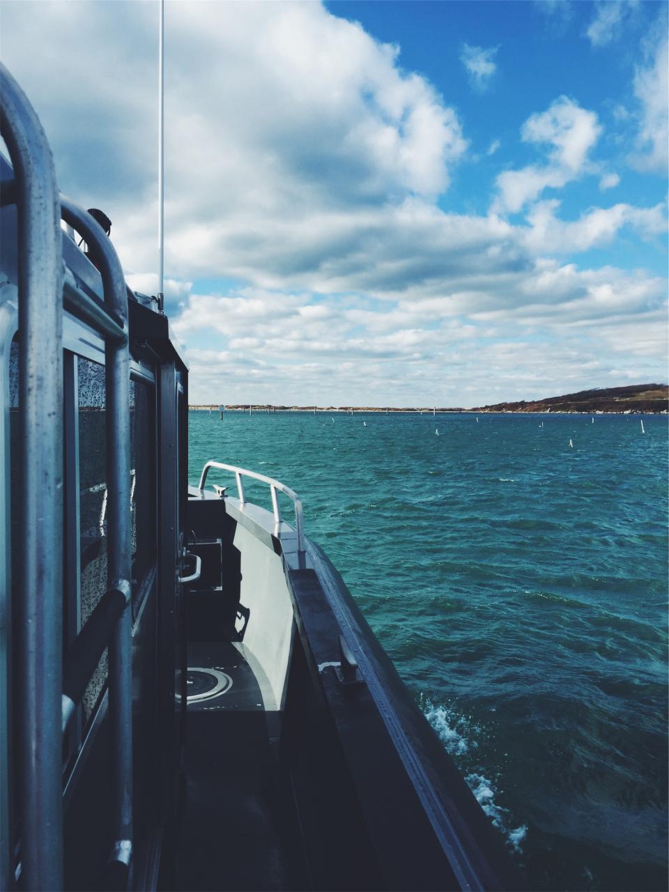 boat, ocean, sea, water, clouds, coast