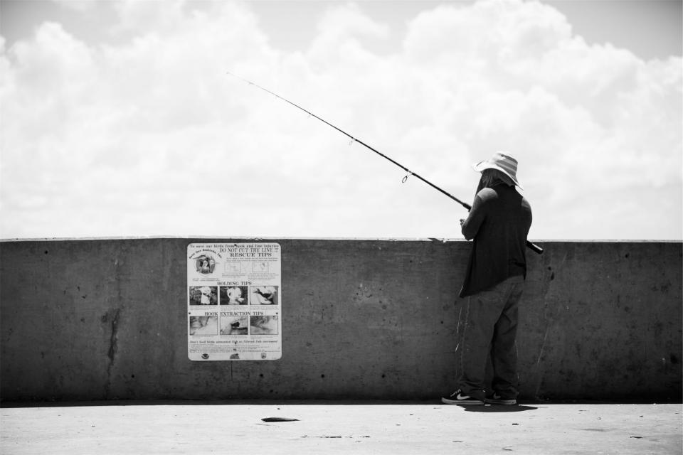 rod pier fishing fisherman blackandwhite 