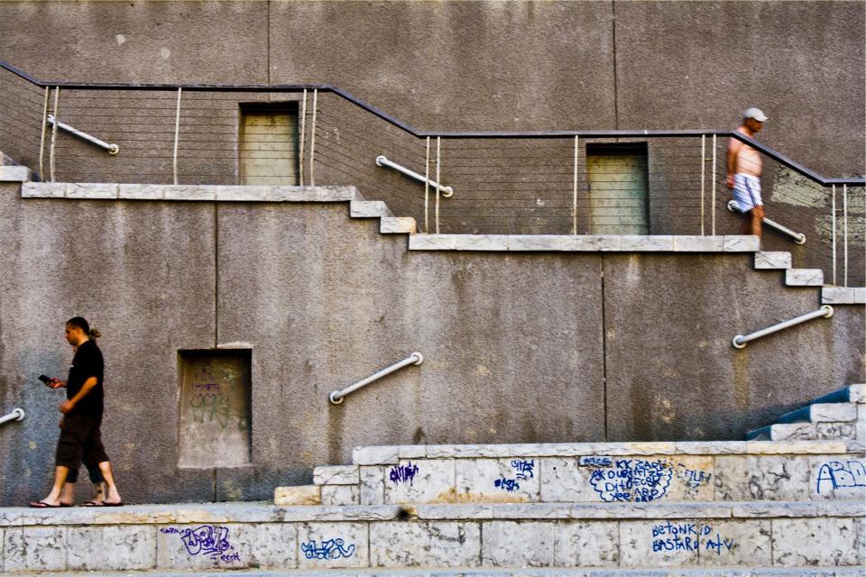 walking steps stairs people graffiti concrete 