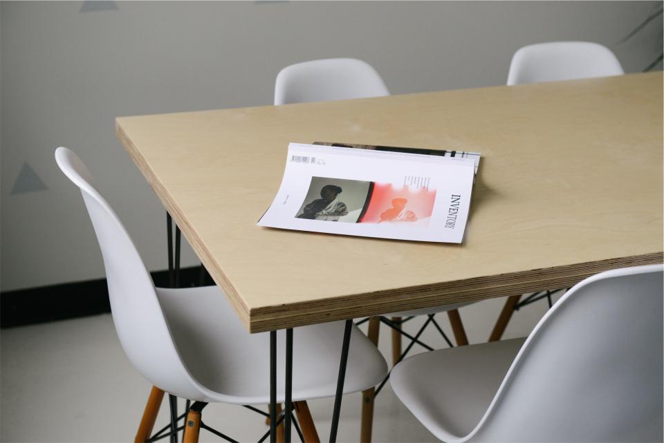 wood table office chairs book 