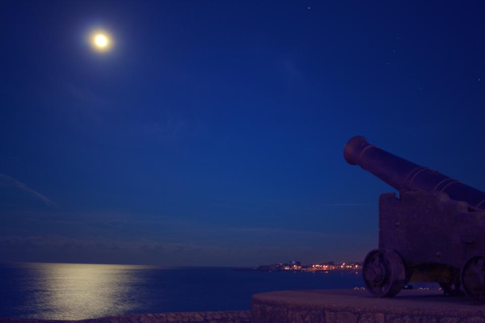 water sky night moon lake evening dark cannon 