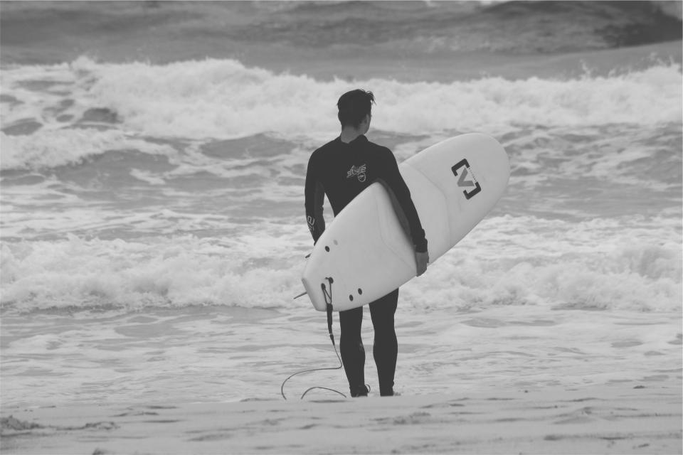wetsuit waves water surfing surfer surfboard sports sea people ocean man guy blackandwhite 